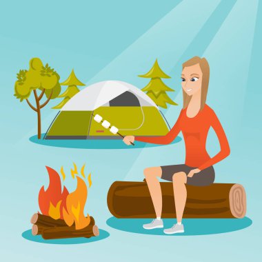 Beyaz kız hatmi kamp ateşi kavurma.