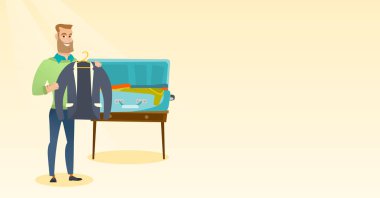 Beyaz adam giyim bavul bir paketleme.