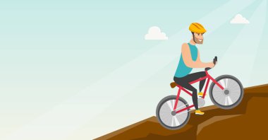 Dağlarda seyahat bisiklet üzerinde genç adam.