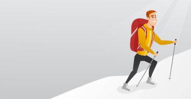 Beyaz dağcı karlı bir sırt tırmanma.