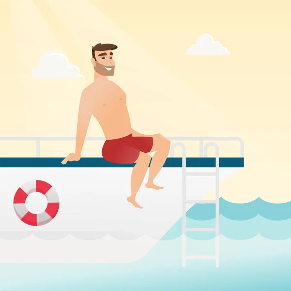 Young caucasian man tanning on the yacht. — Stock Vector