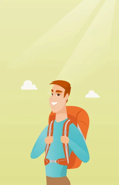 Young caucasian traveler man with a backpack. — Stock Vector