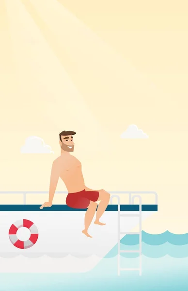 Young caucasian man tanning on the yacht. — Stock Vector