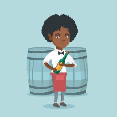 Afrikalı-Amerikalı garson bir şişe şarap holding