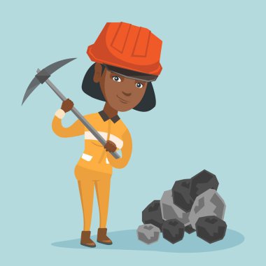 Bir kazma ile çalışma sert şapkalı Afrika madenci.