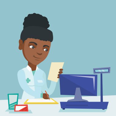 Genç Afrika eczacı yazma reçete.