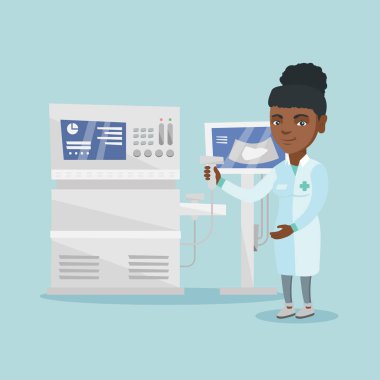 Genç ultrason doktor ultrason cihazları ile.