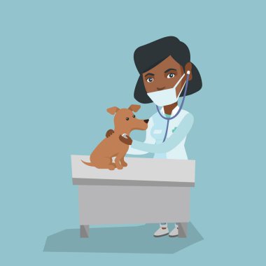 Genç Afrikalı-Amerikalı hayvan hastalıklarıyla ilgili muayene köpek.