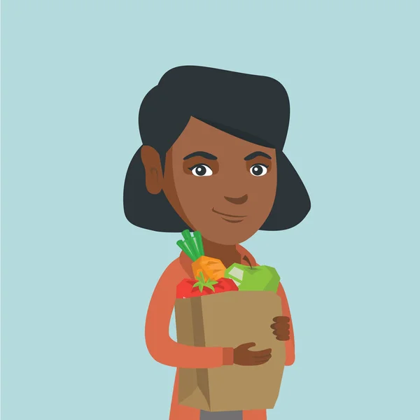 Sağlıklı gıda ile alışveriş çantası tutan kadın. — Stok Vektör