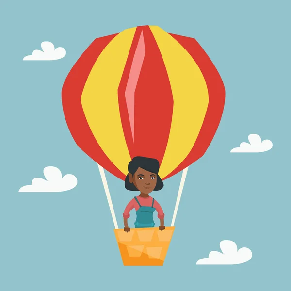 Молодая африканская женщина летит на воздушном шаре . — стоковый вектор