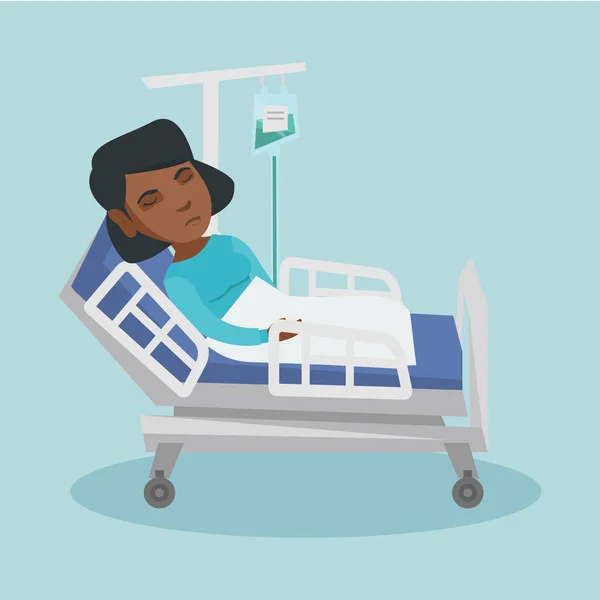 Žena leží v nemocniční posteli s počítadlem přetažení — Stockový vektor