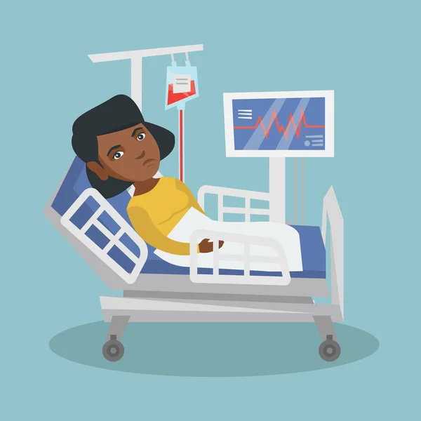 Young african-american woman lying in hospital bed — Stock Vector