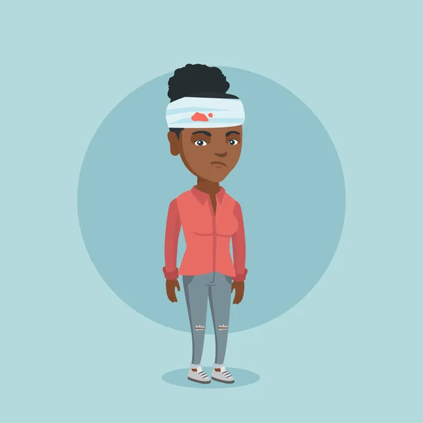 घायल सिर के साथ युवा अफ्रीकी-अमेरिकी महिला . — स्टॉक वेक्टर