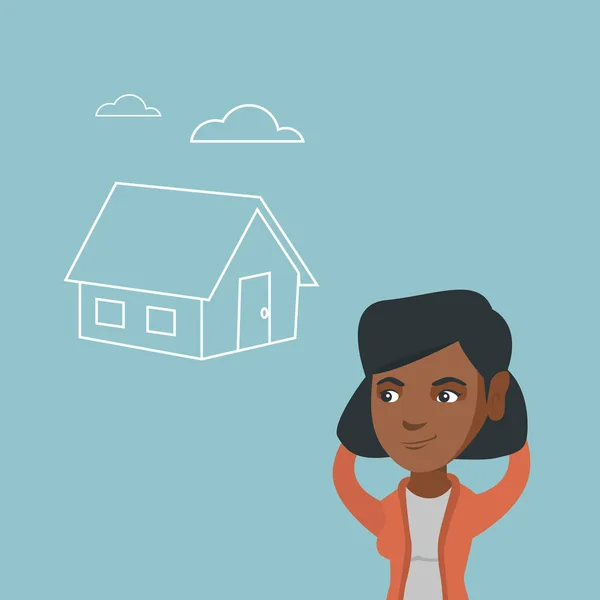 Femme africaine rêvant d'acheter une nouvelle maison . — Image vectorielle