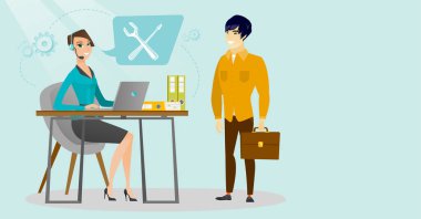 Genç beyaz beyaz teknik destek operatörü.