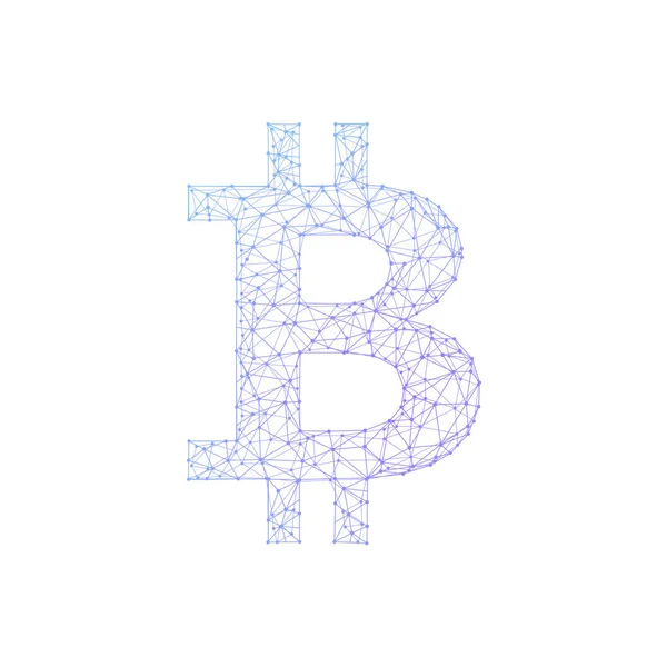 Bitcoin pièce en polygone blockchain technologie style réseau . — Image vectorielle