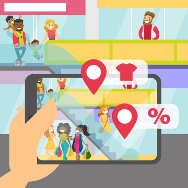 Artırılmış gerçeklik app tabletiyle holding eller.