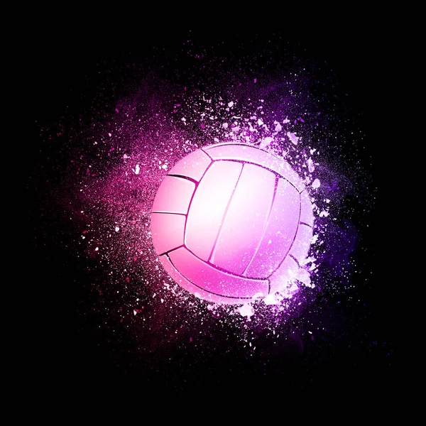 Voleibol Bola volando en partículas violetas . — Foto de Stock