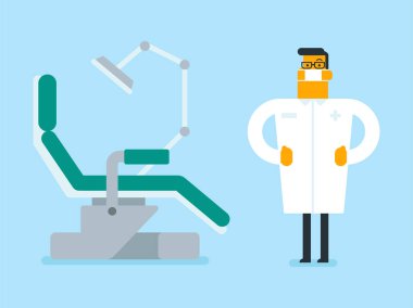 Diş hekimi diş koltuğun yanında ayakta.