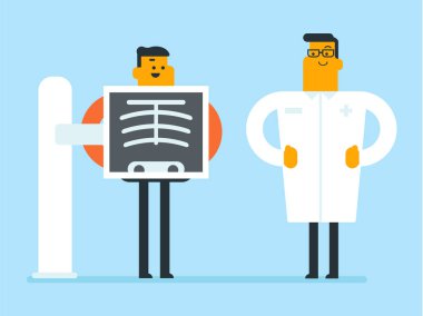 Genç beyaz beyaz adam röntgen işlemi sırasında.