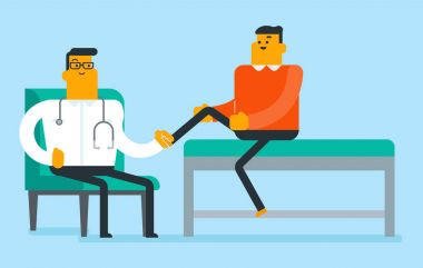 Beyaz Fizyo hastanın bacak kontrol.