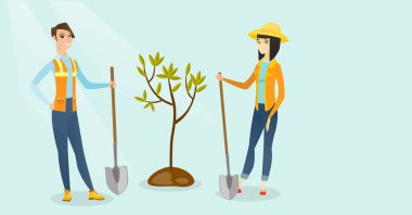 Beyaz beyaz ve Asyalı kadınlar bitki a ağaç.