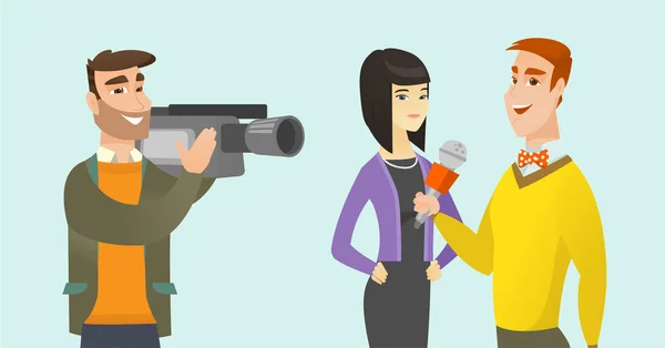 TV interview vectorillustratie cartoon. — Stockvector