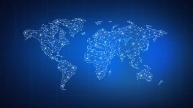 Çokgen Dünya Haritası blockchain hud afiş.
