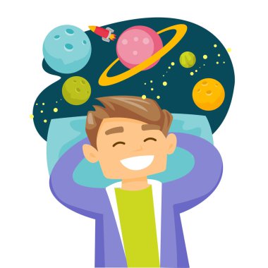 Açık alanda uçan beyaz beyaz uyuyan adam.
