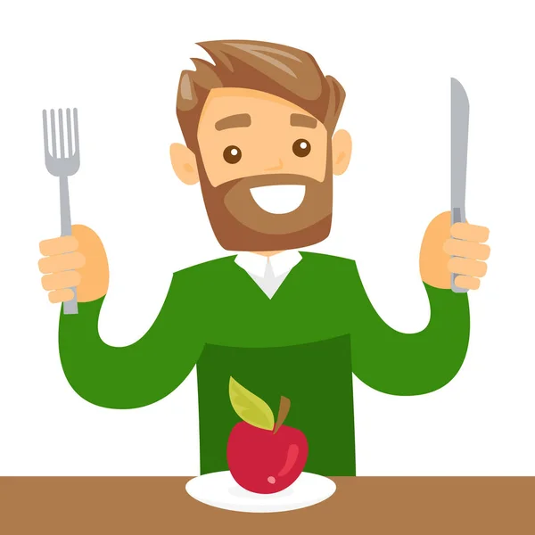 Young caucasian white man eating an apple. — Stock Vector