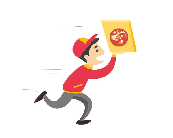 Joven caucásico hombre blanco corriendo con pizza . — Archivo Imágenes Vectoriales