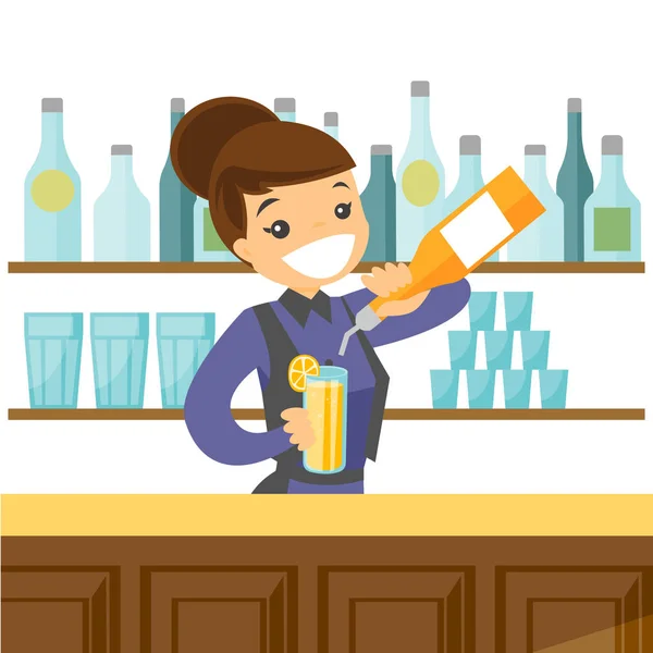 Jeune barman blanc caucasien faisant un cocktail . — Image vectorielle