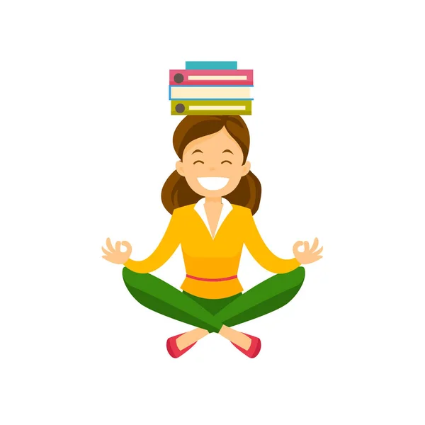 Mujer de negocios meditando en posición de loto . — Vector de stock