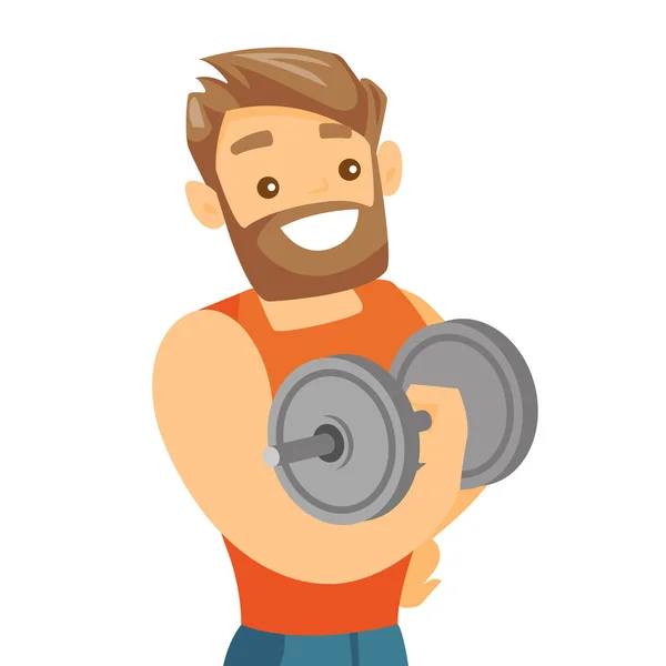 Young caucasian white bodybuilder lifting dumbbell — Stock Vector