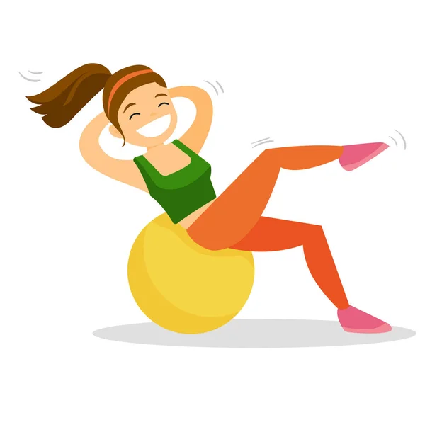 Mujer blanca caucásica haciendo ejercicio con fitball . — Archivo Imágenes Vectoriales