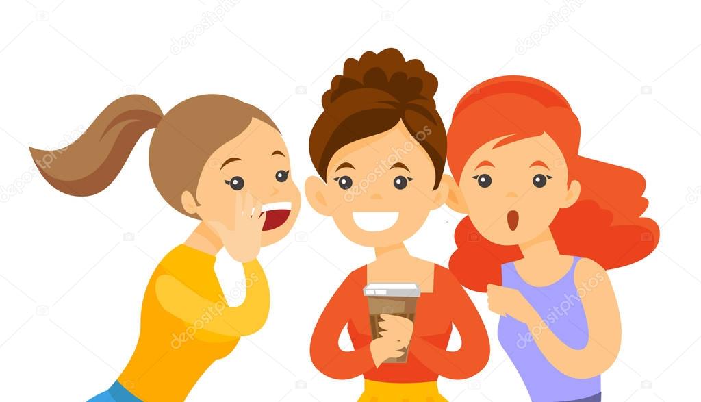 Young caucasian white women sharing gossips.