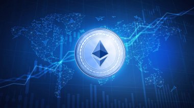 Ethereum sikke üzerinde boğa hisse senedi grafiği ile hud arka plan.