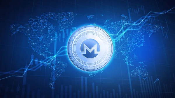 Monero coin on hud background with bull stock chart. — Stock Photo, Image