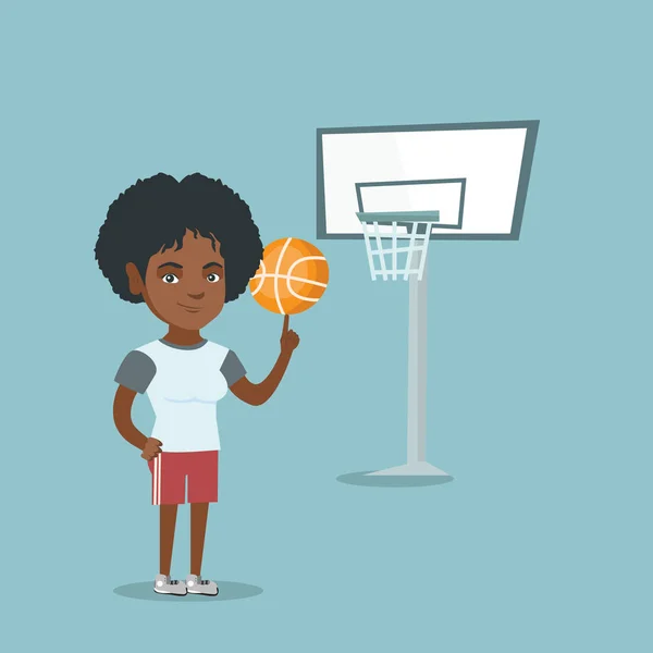 Joven jugador de baloncesto africano haciendo girar una pelota . — Vector de stock