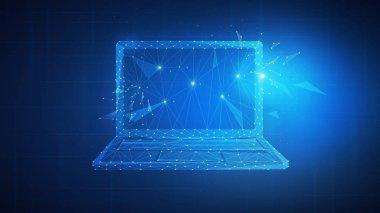 Çokgen dizüstü blockchain hud afiş.