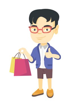 Mutlu Asyalı çocuk alışveriş torbaları holding.