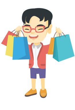 Mutlu Asyalı çocuk alışveriş torbaları holding.