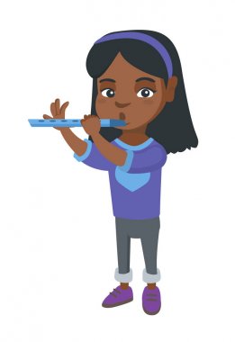 Flüt çalmaya Afrikalı-Amerikalı küçük kız.