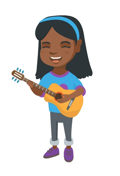 非洲女孩唱歌和演奏声学吉他. — 图库矢量图片