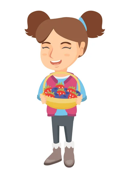 Girl with the basket of strawberry and blueberry. — Stock Vector