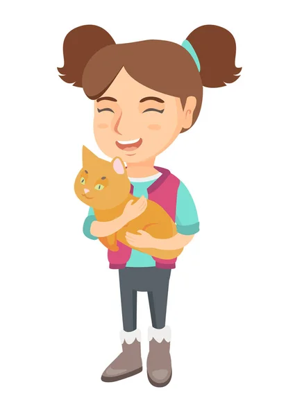 Caucasian happy girl holding a cat. — Stock Vector