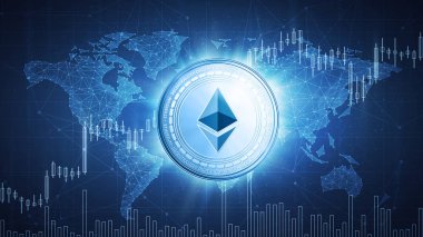 Ethereum sikke üzerinde boğa hisse senedi grafiği ile hud arka plan.