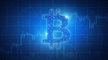 Bitcoin para blockchain teknoloji fütüristik hud afiş.