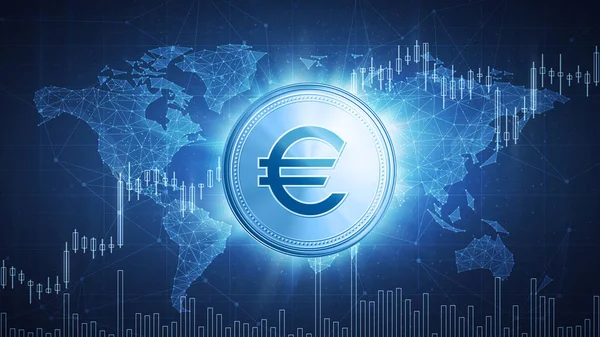 Euro coin on hud background with bull stock chart. — Stock Photo, Image