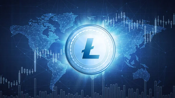 Litecoin coin на хорошем фоне с бычьим фондовым графиком . — стоковое фото